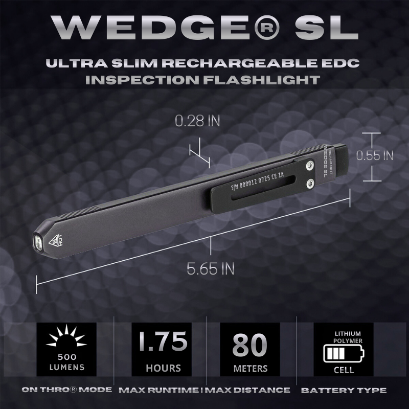 Wedge SL Ultra-Thin Rechargeable EDC Inspection Flashlight | Black