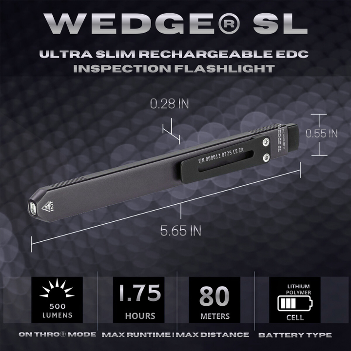 Wedge SL Ultra-Thin Rechargeable EDC Inspection Flashlight | Black