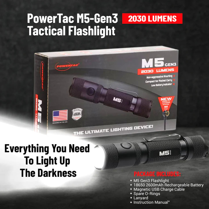 Powertac M5 Gen3 Rechargeable Flashlight