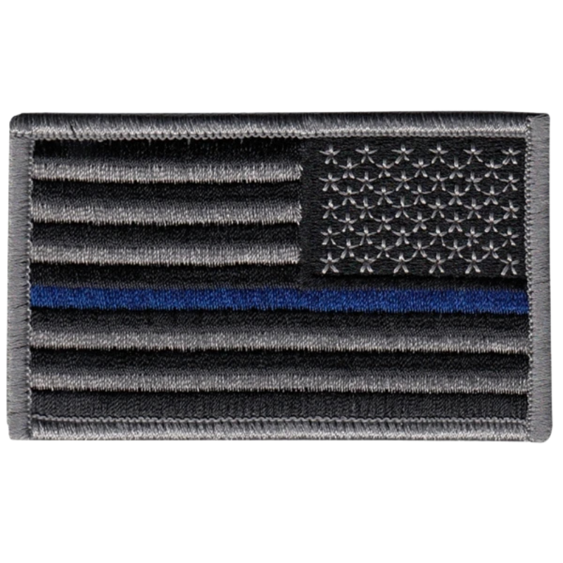 Reverse US Flag Patch Blue Stripe, Sew on | Grey / Black