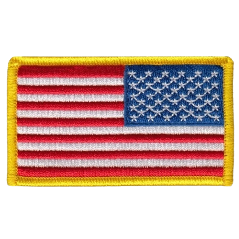 Reverse U.S Flag Patch W/ Velcro | Full Color / Gold Border