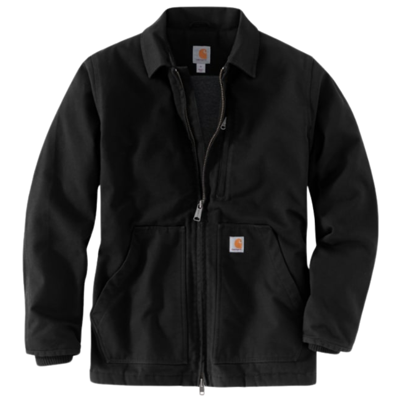 Loose Fit Washed Duck Sherpa-Lined Coat | Black