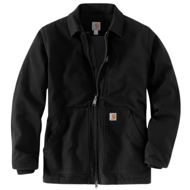 Loose Fit Washed Duck Sherpa-Lined Coat | Black
