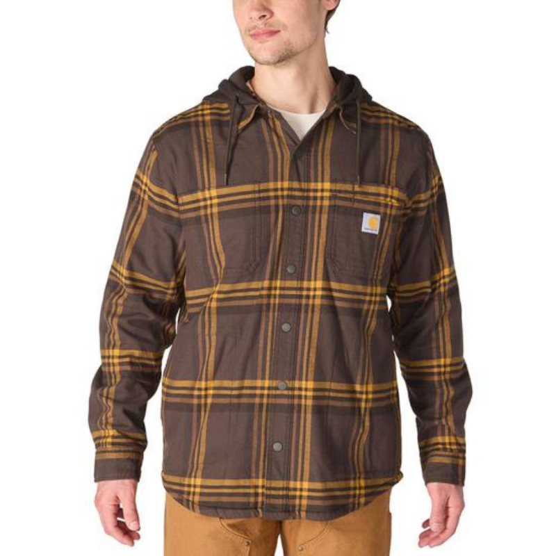 Rugged Flex™ Relaxed Fit Flannel Fleece Lined Hooded Shirt Jac | Dark Brown