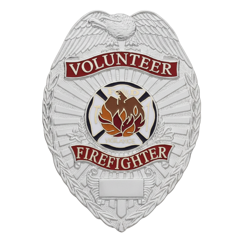 Stock Badge - Volunteer Firefighter - Tear Drop | Nickel