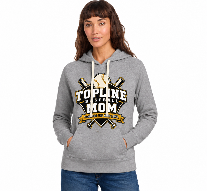 Topline Womens Sustainable Fleece Hoodie | Grey or Black | Front Cross Bats Mom Print