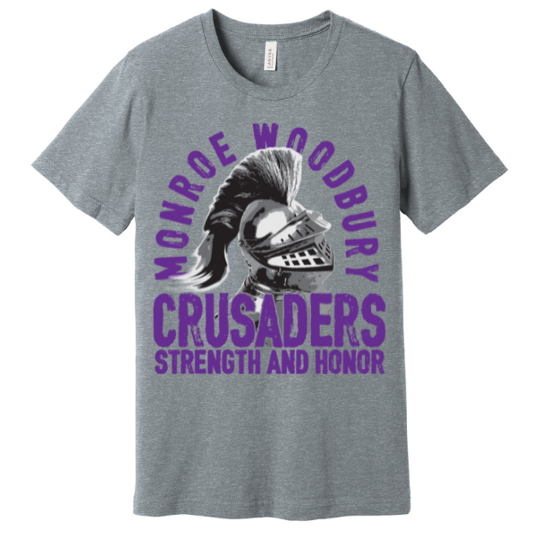 Monroe Woodbury Adult Unisex Crusaders Tee | Heather Grey, Black, Purple