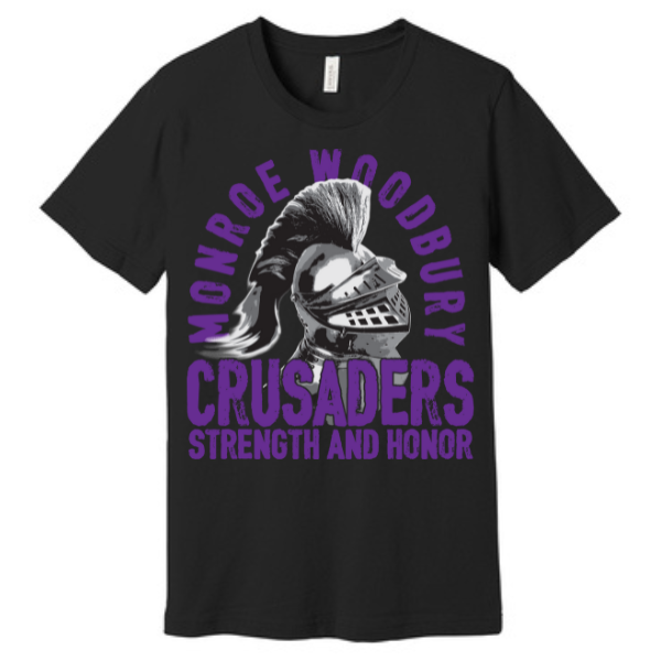 Monroe Woodbury Adult Unisex Crusaders Tee | Heather Grey, Black, Purple