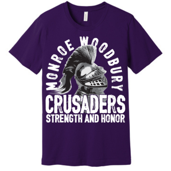 Monroe Woodbury Adult Unisex Crusaders Tee | Heather Grey, Black, Purple