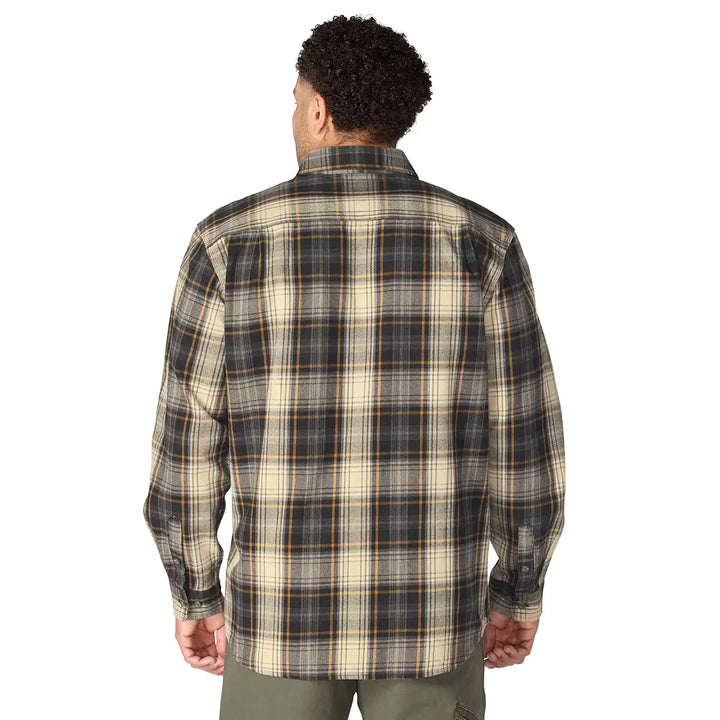 Loose Fit Heavyweight Flannel LS Plaid Shirt - Black
