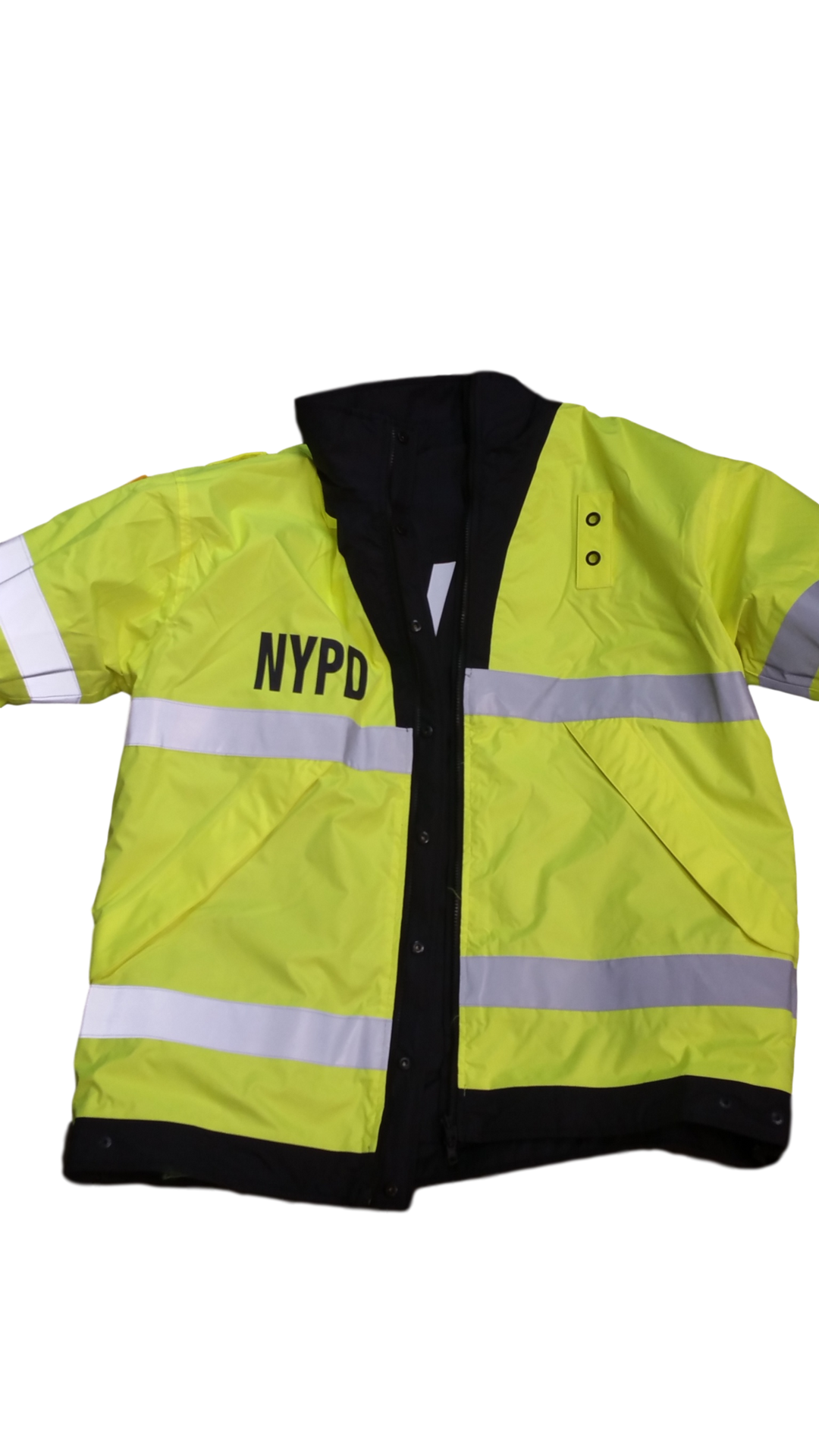NYPD Reversible Hi-Vis Raincoat with Screen Print & Patches NYPD Reversible Hi-Vis Raincoat with Screen Print & Patches