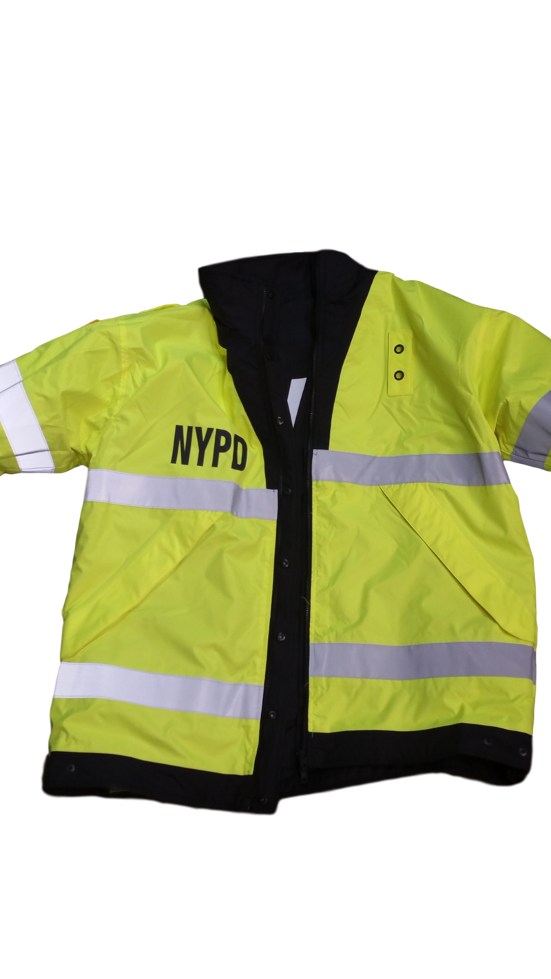 NYPD Reversible Hi-Vis Raincoat with Screen Print  & Patches