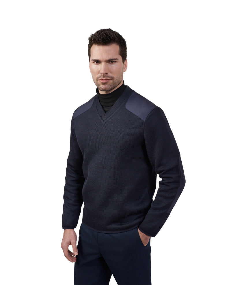 V Neck Fleece Lined Commando Sweater | Navy