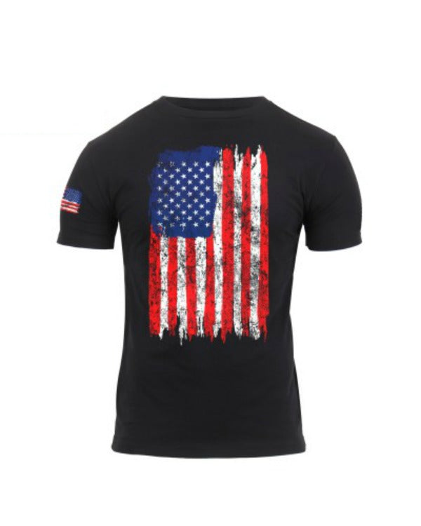 Distressed US Flag Athletic Fit T-Shirt | Black