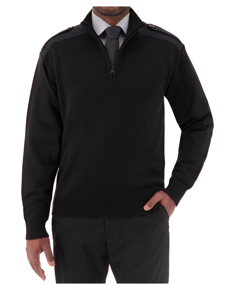 Cobmex 1/4 Zip Mockneck “Military” with Button Epaulets, Shoulder and Elbow Patches