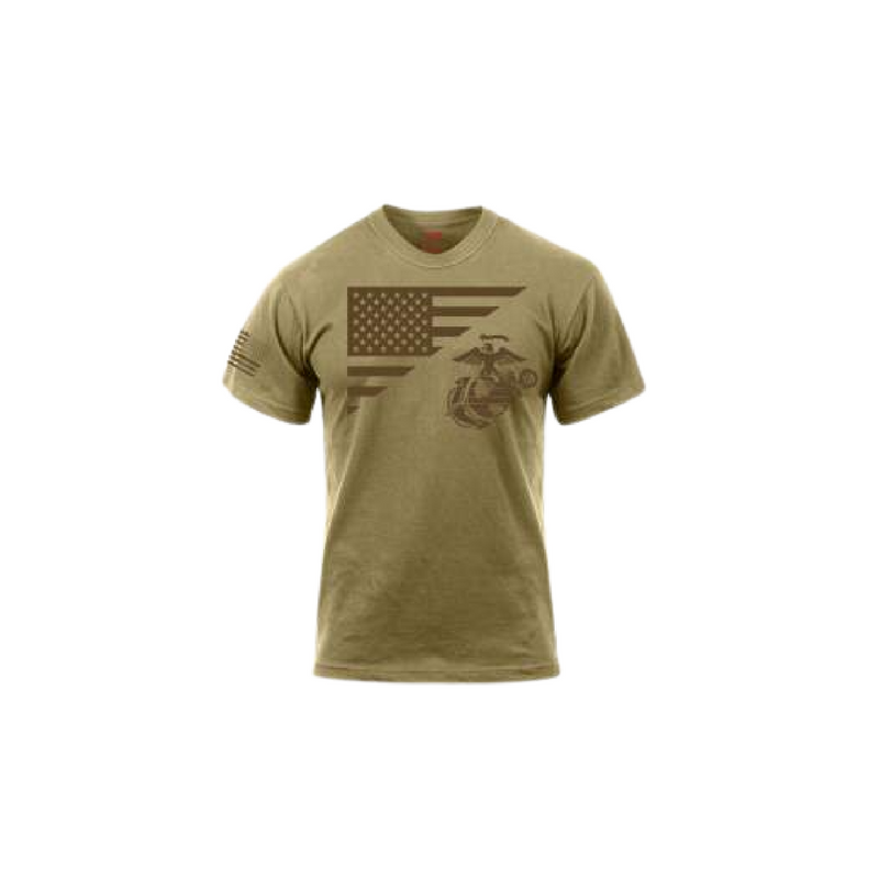 US Flag / USMC Eagle, Globe, & Anchor T Shirt | Coyote Brown