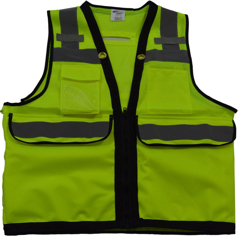 Class 2 Deluxe 8-Pocket High Visibility Heavy Duty Surveyors Safety Vest | Lime/Black