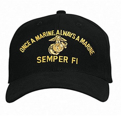 Low Profile Insignia Hat | Once a Marine Always a Marine Semper FI | Black