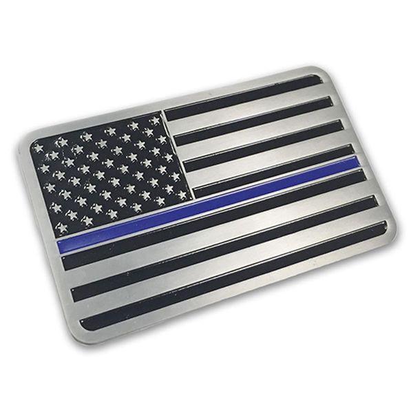 Thin Blue Line American Flag Vehicle Emblem | Chrome