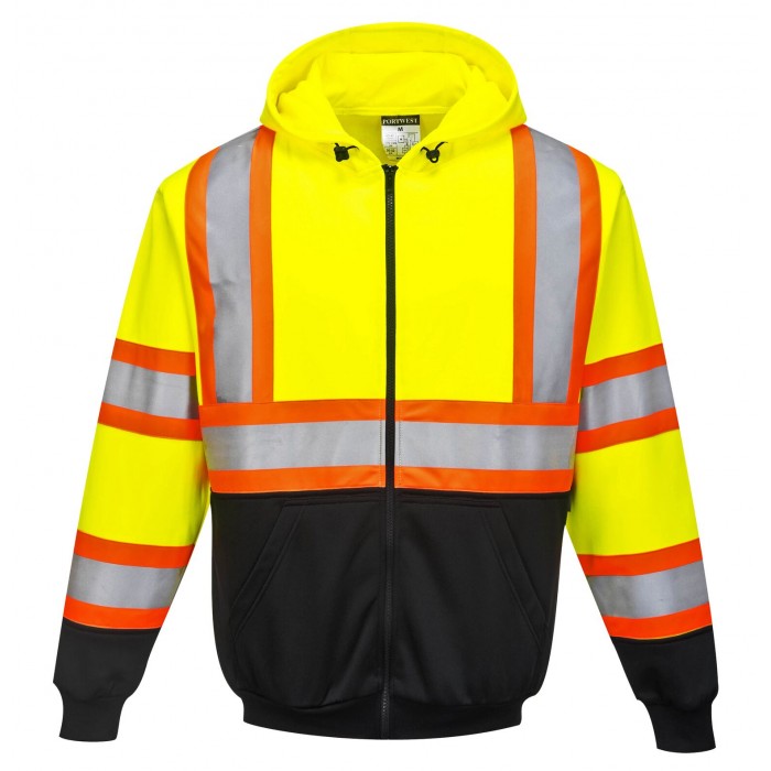 Contrast Panel Hi Vis Zip Hoody