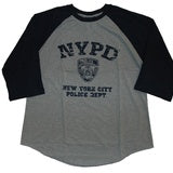 Officially Licensed NYPD Destressed Baseball T-Shirt | Navy/Grey
