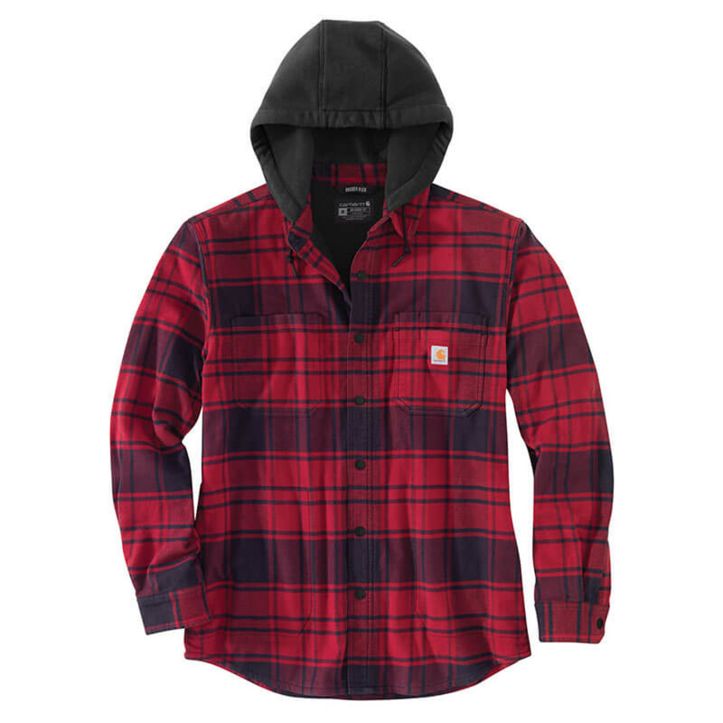 Carhartt Rugged Flex Relaxed Fit Flannel Fleece Lined Hooded Shirt Jacket | Elm, Oxblood