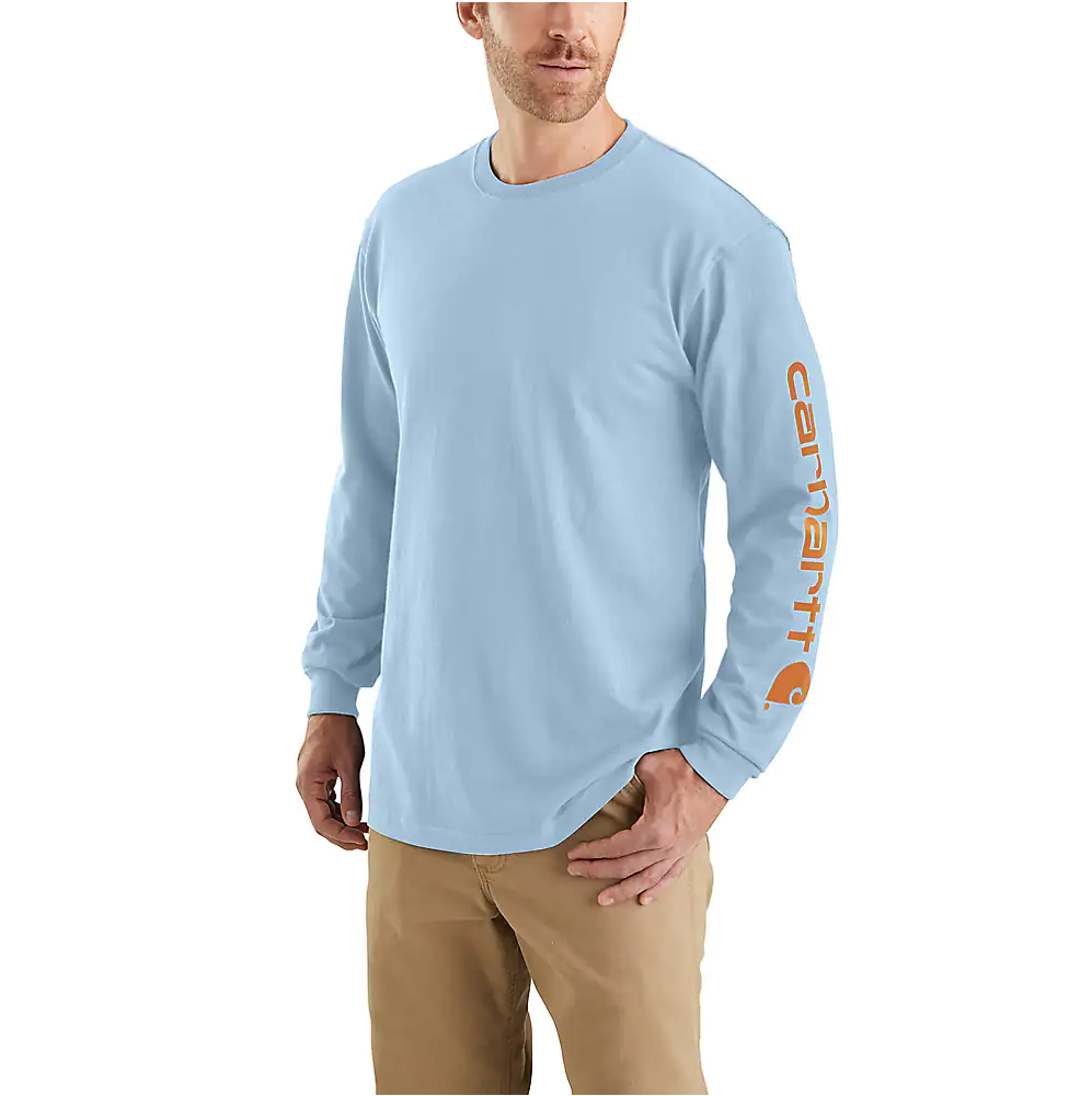 Loose Fit Heavyweight Long-Sleeve Logo Sleeve Graphic T-Shirt | Moonstone, Fire Red Heather, Pale Apricot