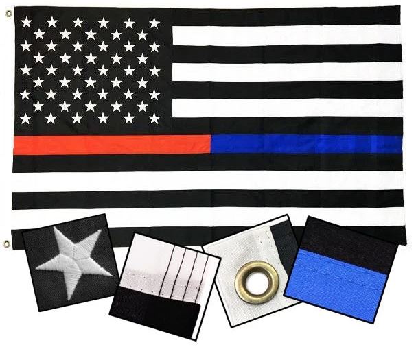Thin Dual Line Sewn and Embroidered American Flag - 3 x 5 Feet