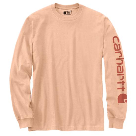 Loose Fit Heavyweight Long-Sleeve Logo Sleeve Graphic T-Shirt | Moonstone, Fire Red Heather, Pale Apricot