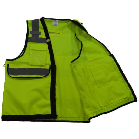 Class 2 Deluxe 8-Pocket High Visibility Heavy Duty Surveyors Safety Vest | Lime/Black