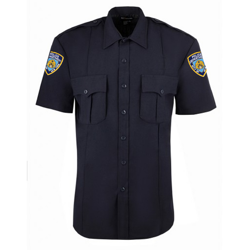 Exclusive NYPD Short Sleeve Power Stretch Shirt w Zipper & Patches
