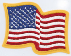 Wavy American Flag Patch with Gold border